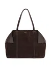 Ferragamo Women Brown Tote Bag With Folded Angles And Embossed Logo Lettering On The Front In Suede In Brown