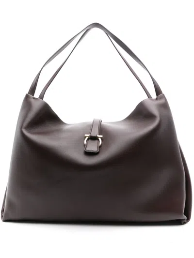 Ferragamo Large Gancini-buckle Shoulder Bag In Red