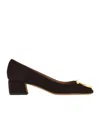 Ferragamo Mara Suede Gancini Block-heel Pumps In Green