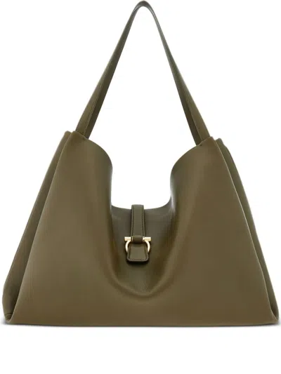 Ferragamo Large Gancini Clasp Tote Bag In Verde Oliv