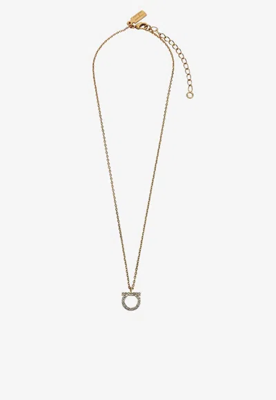 FERRAGAMO LARGE GANCINI CRYSTAL CHAIN NECKLACE