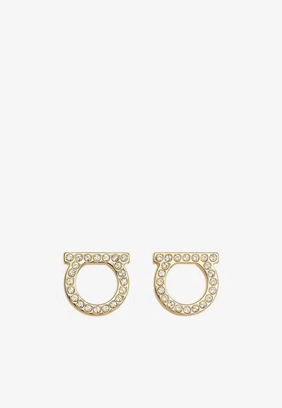 FERRAGAMO LARGE GANCINI CRYSTAL STUD EARRINGS