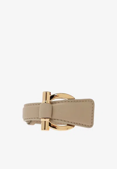 Ferragamo Large Gancini Leather Bracelet In Beige