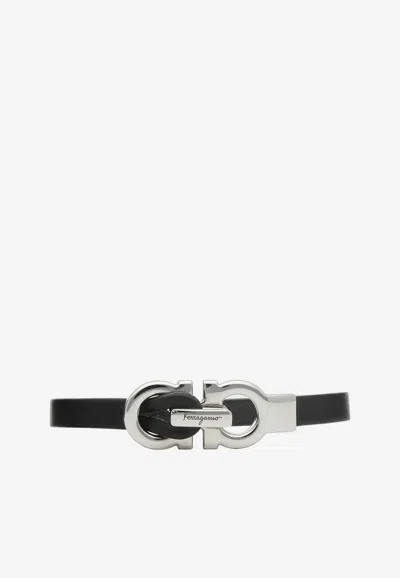 Ferragamo Large Gancini Leather Bracelet In Black