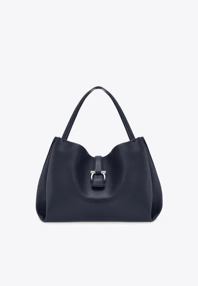 Ferragamo Large Gancini Leather Tote Bag In Blue