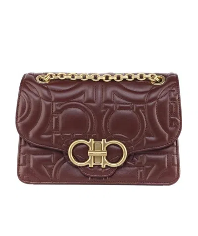 Ferragamo Large Gancini Logo Embossed Shoulder Bag In Red