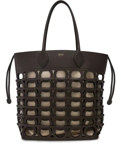 Ferragamo Large Gancini Tote Bag In Brown