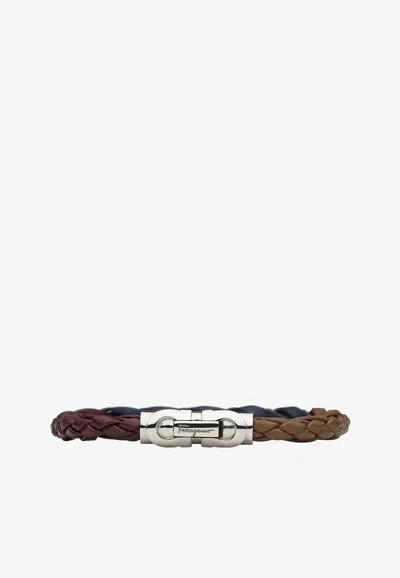 Ferragamo Large Gancini Tri-color Braided Bracelet In Brown
