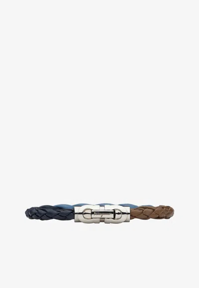 Ferragamo Large Gancini Tri-color Braided Bracelet In Multicolor