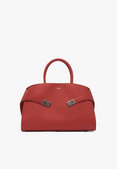 Ferragamo Structured Red Leather Shoulder Bag