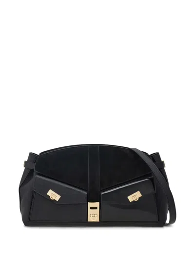 Ferragamo Large Hug Clutch Bag In Black