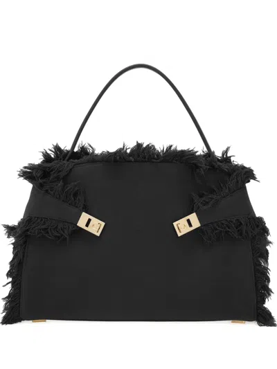Ferragamo Large Hug Fringe-detail Shoulder Bag In Black