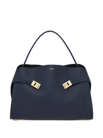 Ferragamo Large Hug Leather Shoulder Bag In Blue
