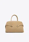 Ferragamo Large Hug Leather Top Handle Bag In Brown