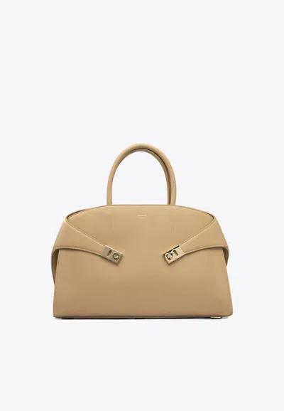 FERRAGAMO LARGE HUG LEATHER TOP HANDLE BAG