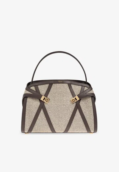 Ferragamo Large Hug Soft Shoulder Bag With Leather Trims In White