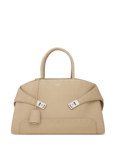 Ferragamo Hug Handbag With Studs (m) In Neutral