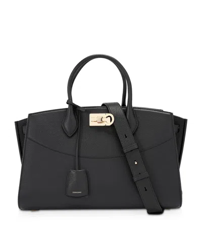 Ferragamo Large Leather New Studio Top-handle Bag In Black