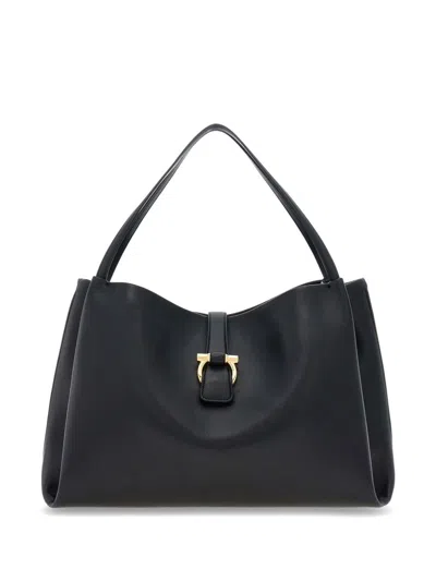 Ferragamo Large Leather Shoulder Bag In Black
