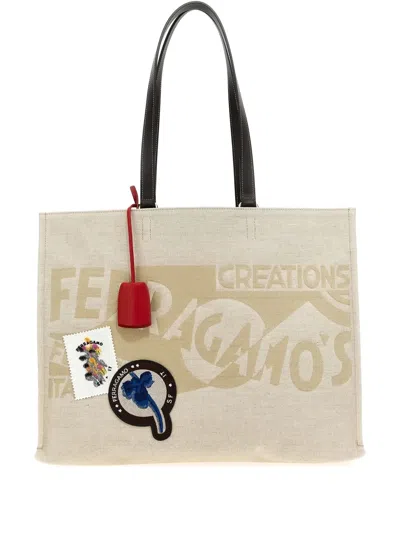 Ferragamo Large Logo-jacquard Tote Bag In Neutrals