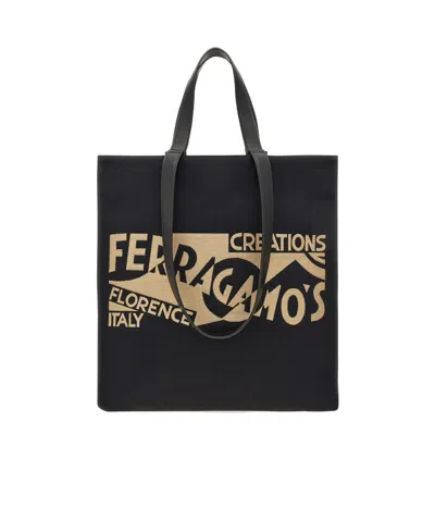 Ferragamo Large Logo Shoulder Bag In Black