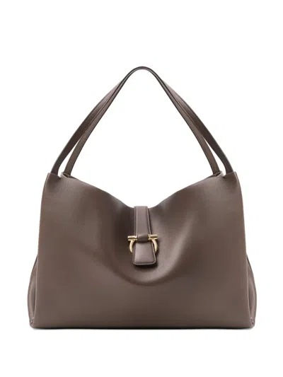Ferragamo Large Mia Gancini-plaque Leather Tote Bag In Brown