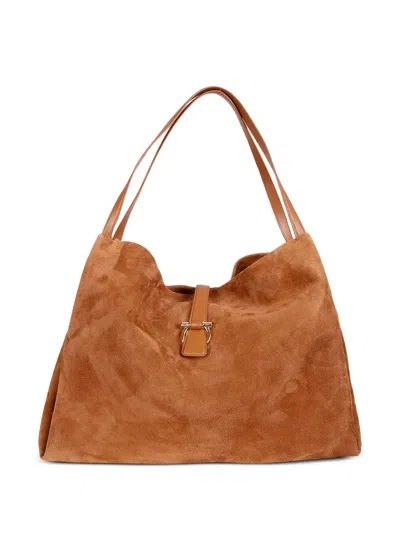 Ferragamo Large Mia Suede Tote Bag In Brown