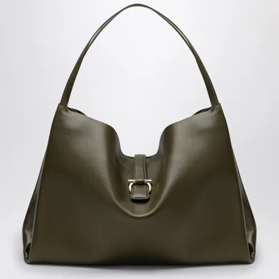 Ferragamo Large Olive Green Leather Tote Bag Women In Black