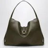 Ferragamo Large Olive Green Leather Tote Bag Women In Black