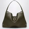 Ferragamo Large Olive Green Leather Tote Bag Women In Black