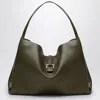 Ferragamo Large Olive Green Leather Tote Bag Women In Black