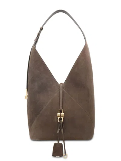 Ferragamo Large Origami Shoulder Bag In Grey