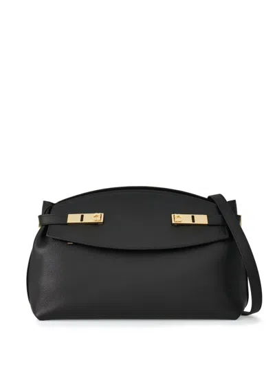 Ferragamo Large Pouch Leather Bag In Black