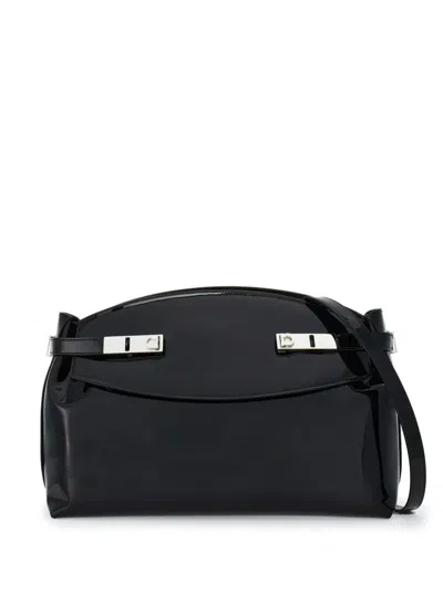 Ferragamo Large Pouch Leather Clutch Bag In Black