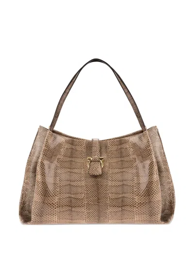 Ferragamo Large Snakeskin Tote Bag In Neutral