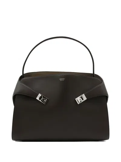 Ferragamo Large Soft Hug Gancini-plaque Leather Tote Bag In Brown