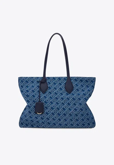 Ferragamo Large Star Monogram Tote Bag In Blue