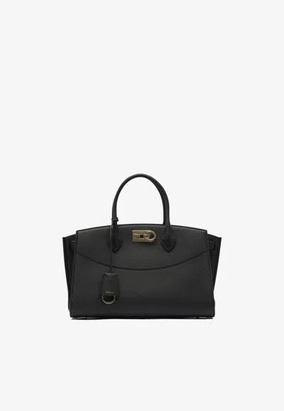 Ferragamo Large Studio Leather Top Handle Bag In Black