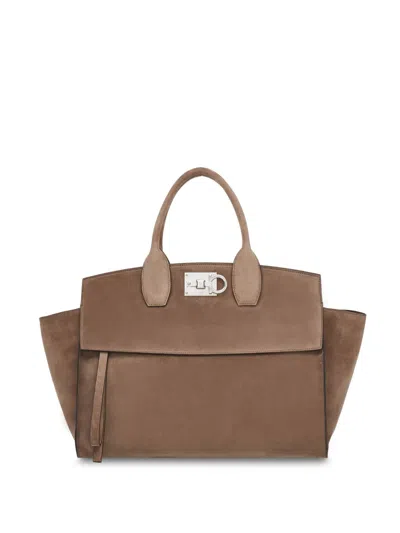 Ferragamo Large Studio Suede Tote Bag In Neutrals