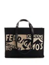 Ferragamo Black Tote Bag With Lucio Venna Logo Print In Fabric In Black