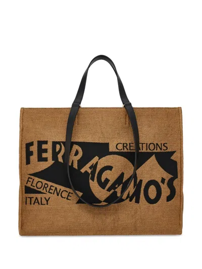 Ferragamo Large Venna Logo-embroidered Tote Bag In Orange