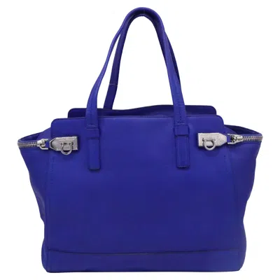 Ferragamo Large Verve Tote Bag In Blue Leather