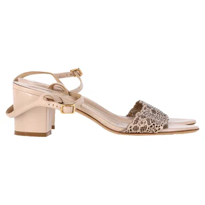 Ferragamo Laser Cut Sandal Heels In Nude Leather In Brown