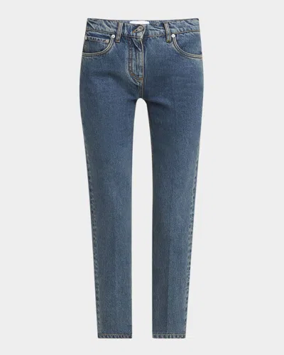 Ferragamo Laser Stone Washed Denim Slim-leg Ankle Jeans In Blue
