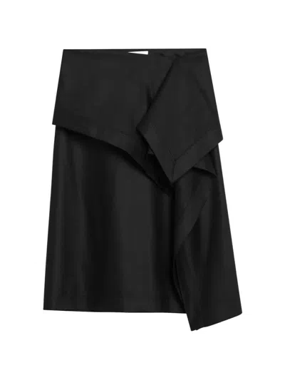 Ferragamo Layered Asymmetric Midi Skirt In Black