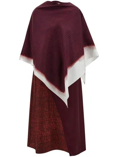 Ferragamo Shirt Dress With Shawl Detail In Red