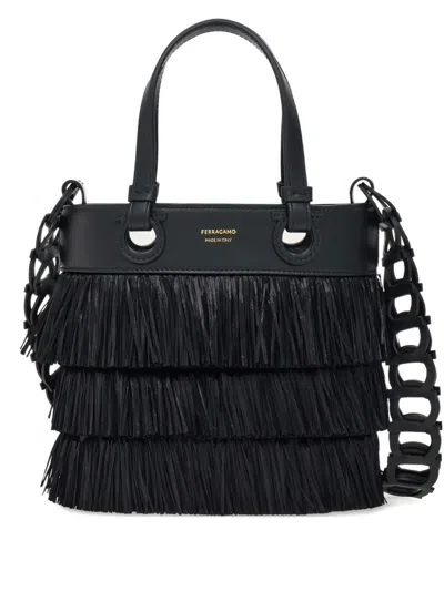 Ferragamo Layered-fringe Tote Bag In Black