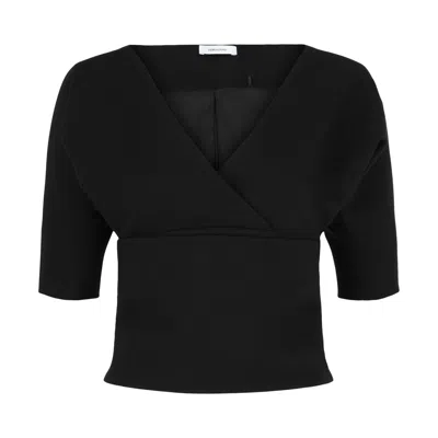 Pre-owned Ferragamo Layered Wool-blend Blouse 'black' | Women's Size 38