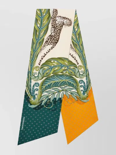 FERRAGAMO LEAF AND LEOPARD PRINT SILK SCARF