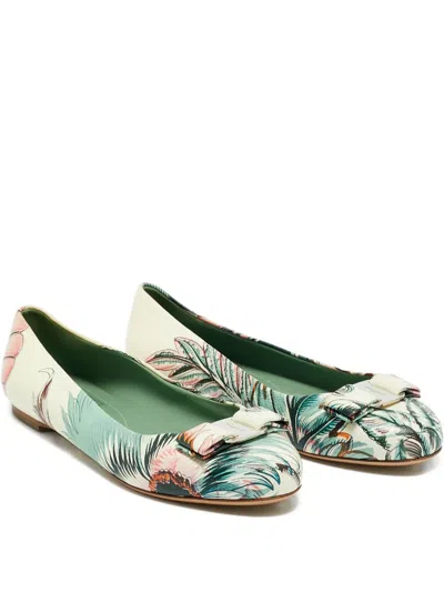 Pre-owned Ferragamo Leaf-print Ballet Flats In Neutral